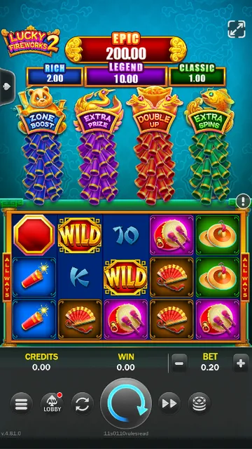 Skrin permainan Lucky Fireworks 2 di ACEWIN BolehSpin