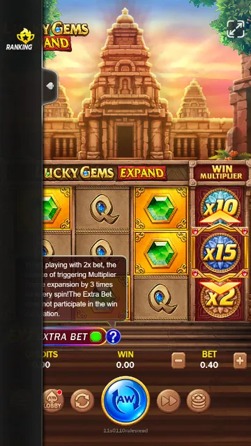Skrin permainan Lucky Gems Expand di ACEWIN BolehSpin