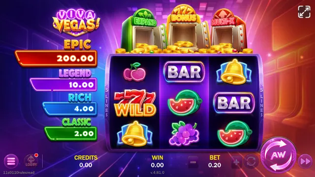 Skrin permainan Viva Vegas! di ACEWIN BolehSpin