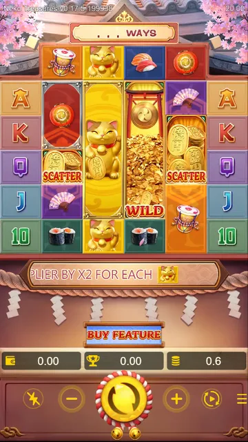 Skrin permainan Neko Treasures di DragoonSoft BolehSpin
