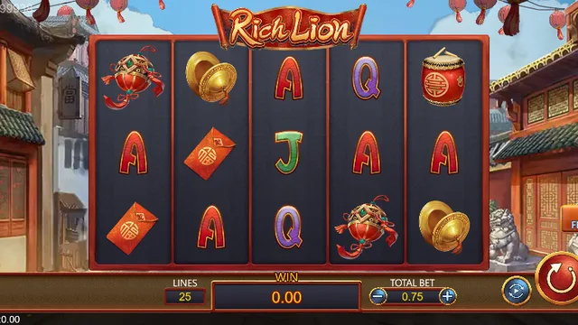 Skrin permainan Rich Lion di DragoonSoft BolehSpin