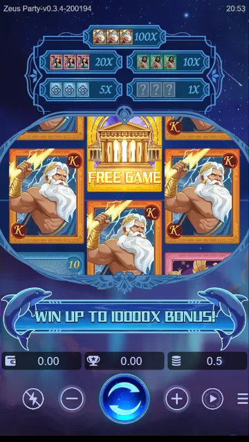 Skrin permainan Zeus Party di DragoonSoft BolehSpin