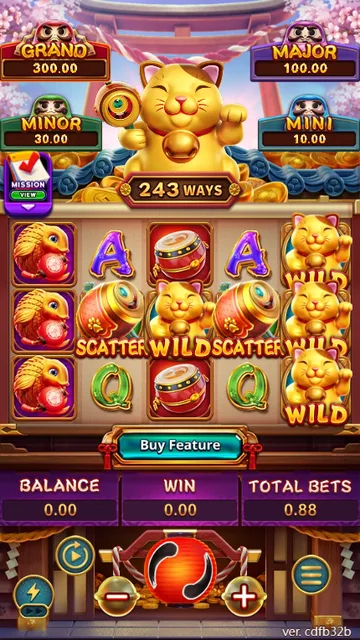 Skrin permainan Win Win Neko di FaChai BolehSpin