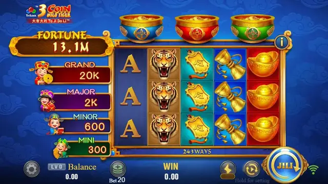 Skrin permainan 3 Coin Wild Tiger di JILI BolehSpin