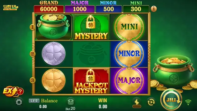 Skrin permainan Clover Coins 3x3 di JILI BolehSpin