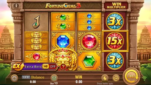 Skrin permainan Fortune Gems 3 di JILI BolehSpin