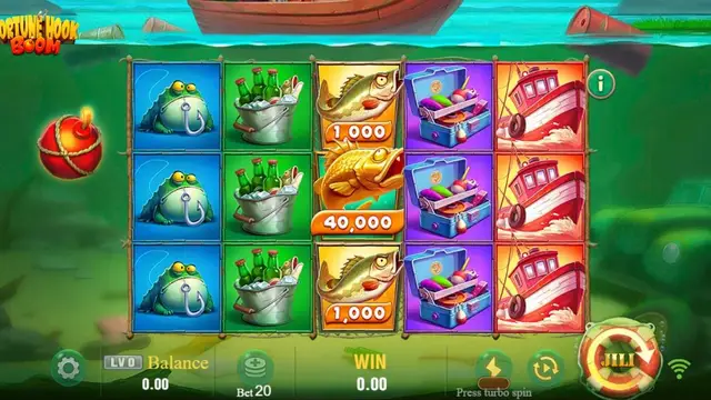 Skrin permainan Fortune Hook Boom di JILI BolehSpin