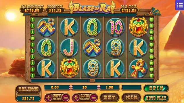 Skrin permainan Blaze of RA di Mega888 H5 BolehSpin