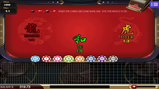 Skrin permainan Dragon Tiger 3 di Mega888 H5 BolehSpin