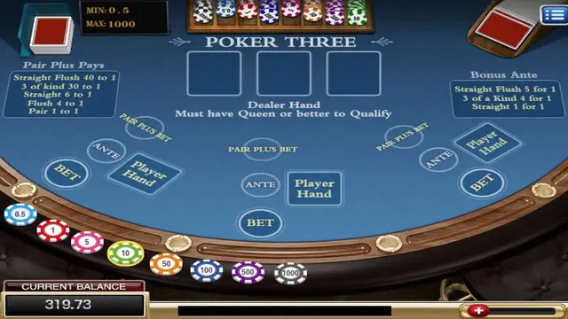 Poker Three game screen on Mega888 H5 at BolehSpin