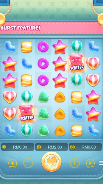 Skrin permainan Candy Burst di PG Soft BolehSpin