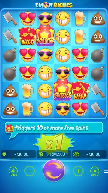 Skrin permainan Emoji Riches di PG Soft BolehSpin
