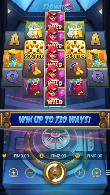 Skrin permainan Heist Stakes di PG Soft BolehSpin