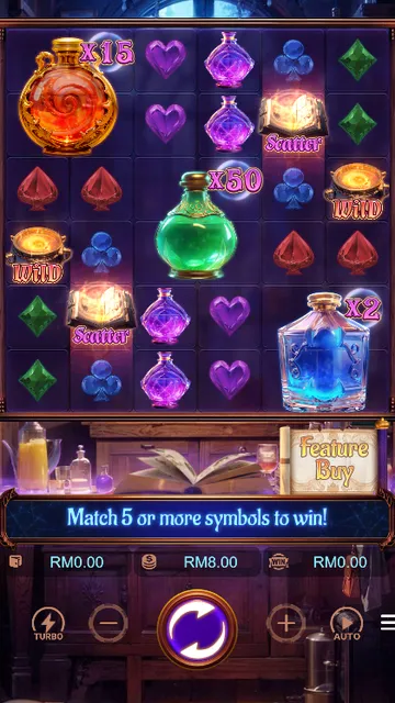 Skrin permainan Mystic Potion di PG Soft BolehSpin