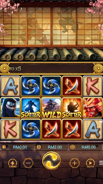 Skrin permainan Ninja vs Samurai di PG Soft BolehSpin