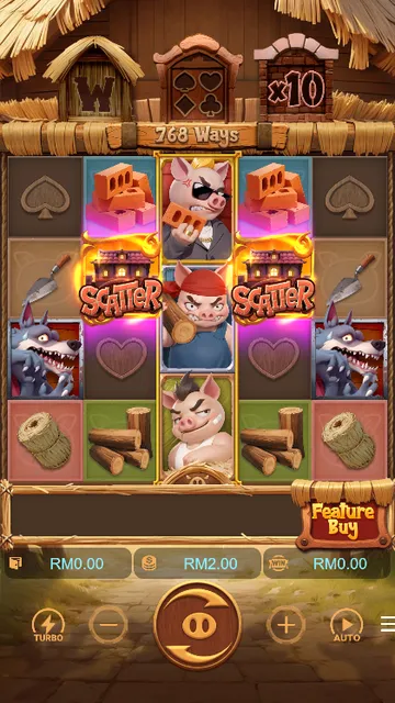Skrin permainan Three Crazy Piggies di PG Soft BolehSpin