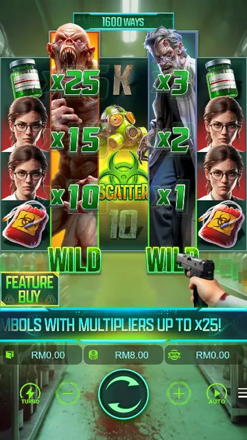 Skrin permainan Zombie Outbreak di PG Soft BolehSpin