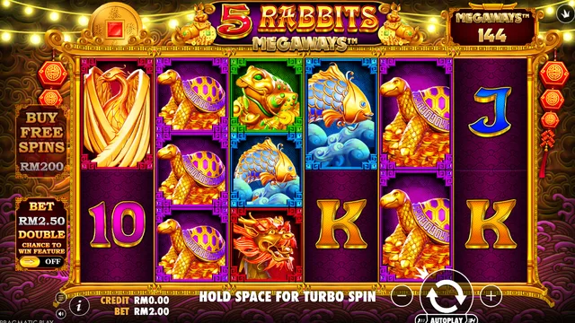 Skrin permainan 5 Rabbits Megaways di Pragmatic Play BolehSpin