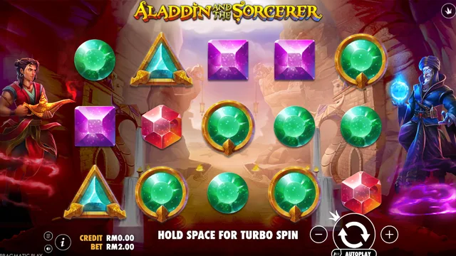 Skrin permainan Aladdin and the Sorcerer di Pragmatic Play BolehSpin