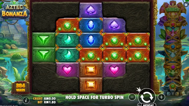 Skrin permainan Aztec Bonanza di Pragmatic Play BolehSpin