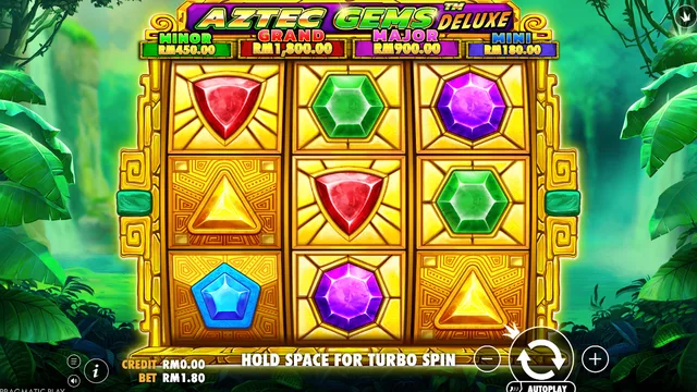 Skrin permainan Aztec Gems Deluxe di Pragmatic Play BolehSpin