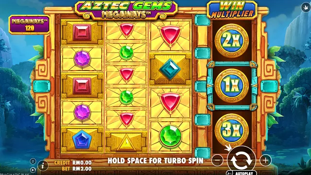 Aztec Gems Megaways game screen on Pragmatic Play at BolehSpin