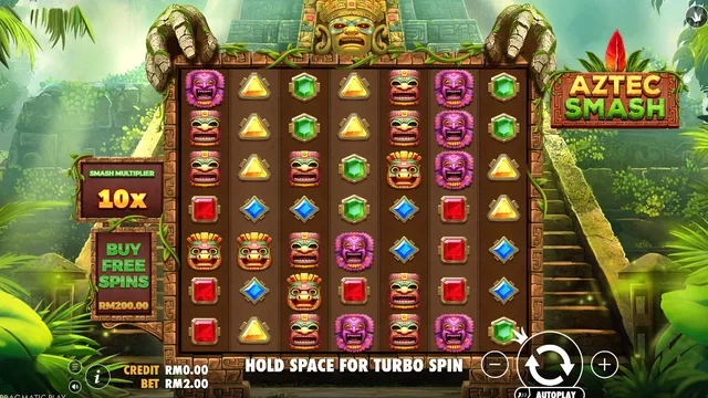 Skrin permainan Aztec Smash di Pragmatic Play BolehSpin