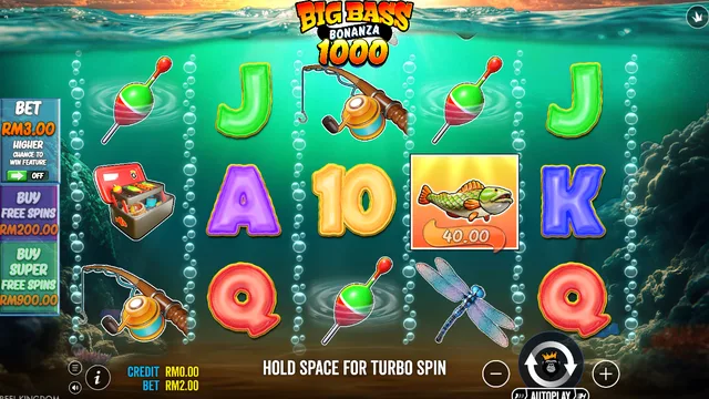 Skrin permainan Big Bass Bonanza 1000 di Pragmatic Play BolehSpin