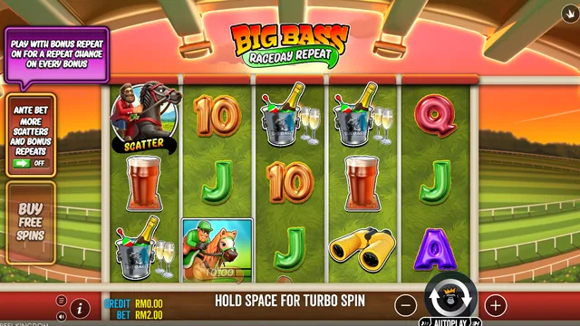 Skrin permainan Big Bass Raceday Repeat di Pragmatic Play BolehSpin