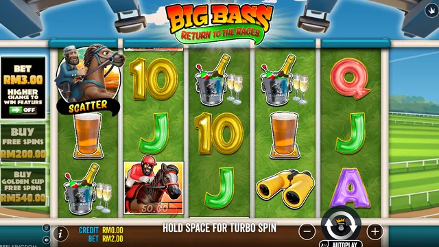 Skrin permainan Big Bass Return to the Races di Pragmatic Play BolehSpin