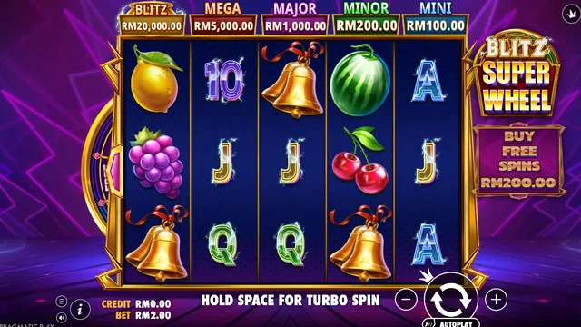 Skrin permainan Blitz Super Wheel di Pragmatic Play BolehSpin