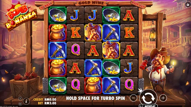 Skrin permainan Bomb Bonanza di Pragmatic Play BolehSpin