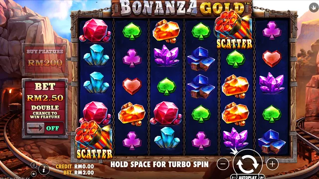Skrin permainan Bonanza Gold di Pragmatic Play BolehSpin