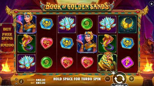 Skrin permainan Book of Golden Sands di Pragmatic Play BolehSpin