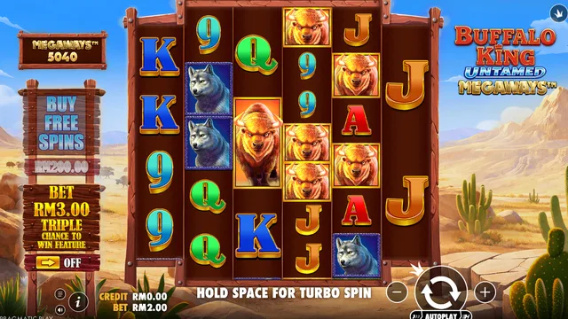 Skrin permainan Buffalo King Untamed Megaways di Pragmatic Play BolehSpin