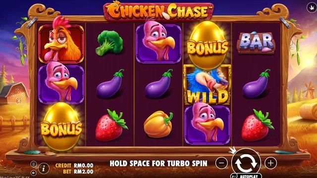 Skrin permainan Chicken Chase di Pragmatic Play BolehSpin