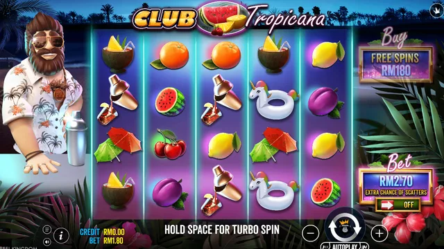 Skrin permainan Club Tropicana di Pragmatic Play BolehSpin
