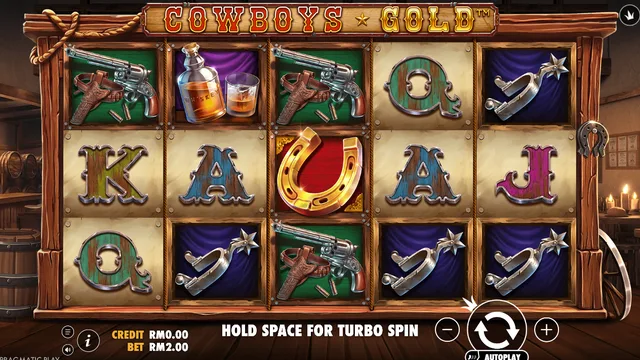 Skrin permainan Cowboys Gold di Pragmatic Play BolehSpin