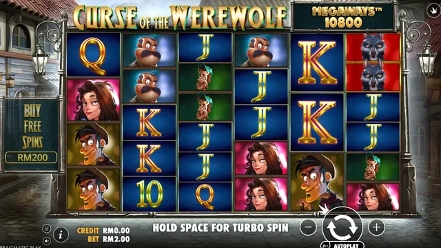 Curse of the Werewolf Megaways game screen on Pragmatic Play at BolehSpin