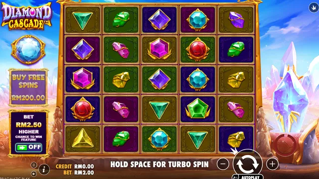 Skrin permainan Diamond Cascade di Pragmatic Play BolehSpin