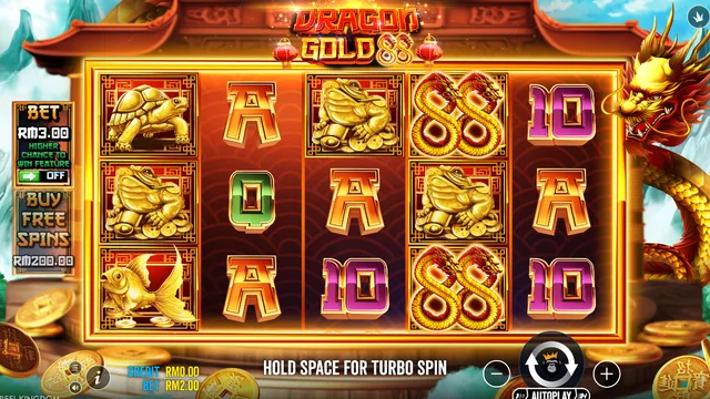 Skrin permainan Dragon Gold 88 di Pragmatic Play BolehSpin