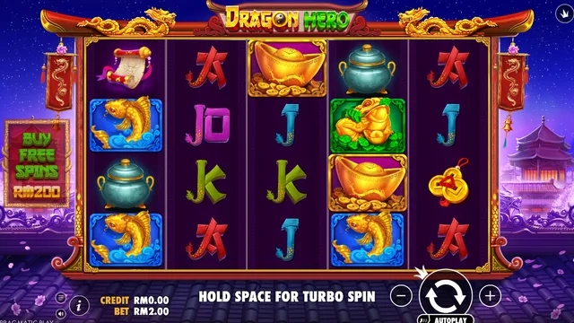 Skrin permainan Dragon Hero di Pragmatic Play BolehSpin