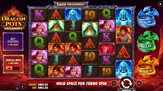 Skrin permainan Dragon Pots Megaways di Pragmatic Play BolehSpin