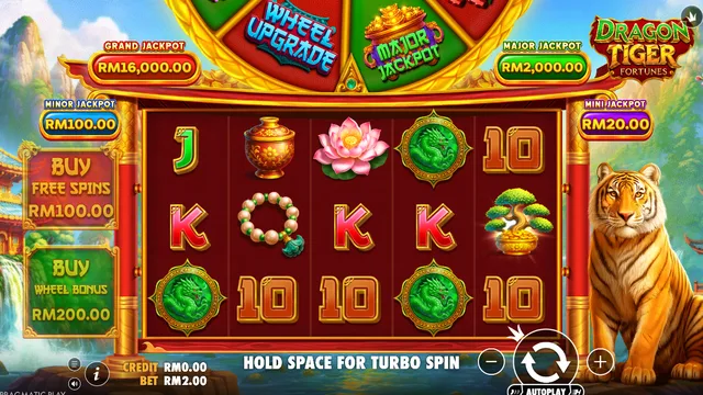 Skrin permainan Dragon Tiger Fortunes di Pragmatic Play BolehSpin
