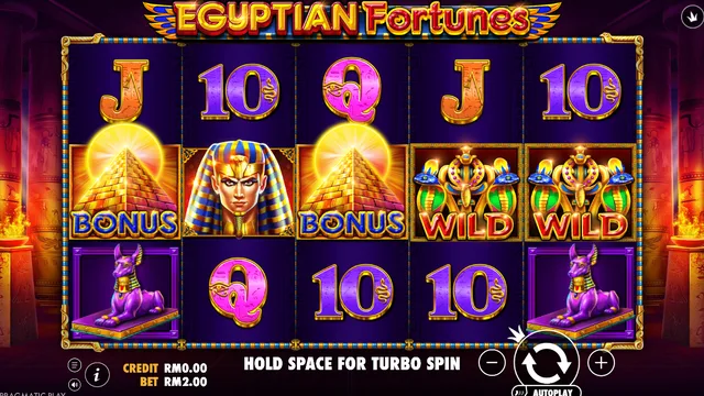 Skrin permainan Egyptian Fortunes di Pragmatic Play BolehSpin