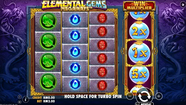 Skrin permainan Elemental Gems Megaways di Pragmatic Play BolehSpin
