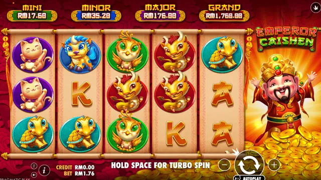 Skrin permainan Emperor Caishen di Pragmatic Play BolehSpin