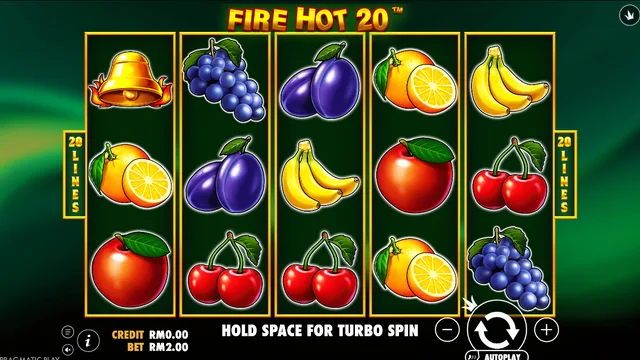 Skrin permainan Fire Hot 20 di Pragmatic Play BolehSpin
