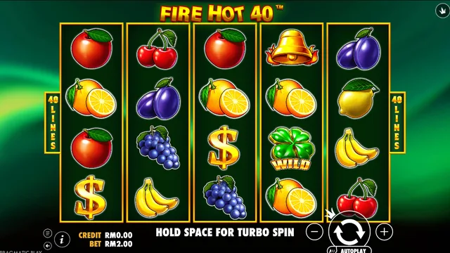 Skrin permainan Fire Hot 40 di Pragmatic Play BolehSpin