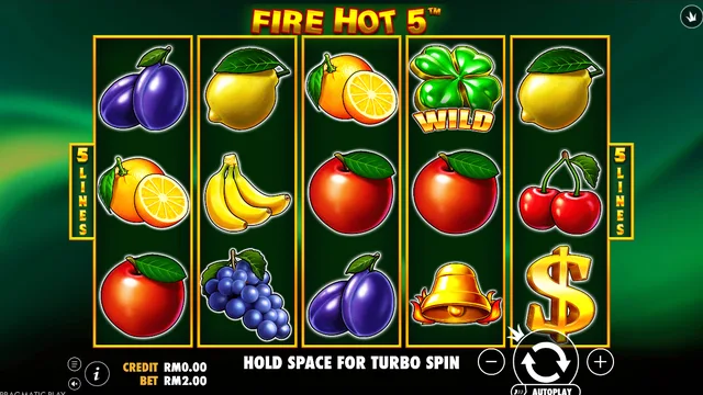 Skrin permainan Fire Hot 5 di Pragmatic Play BolehSpin